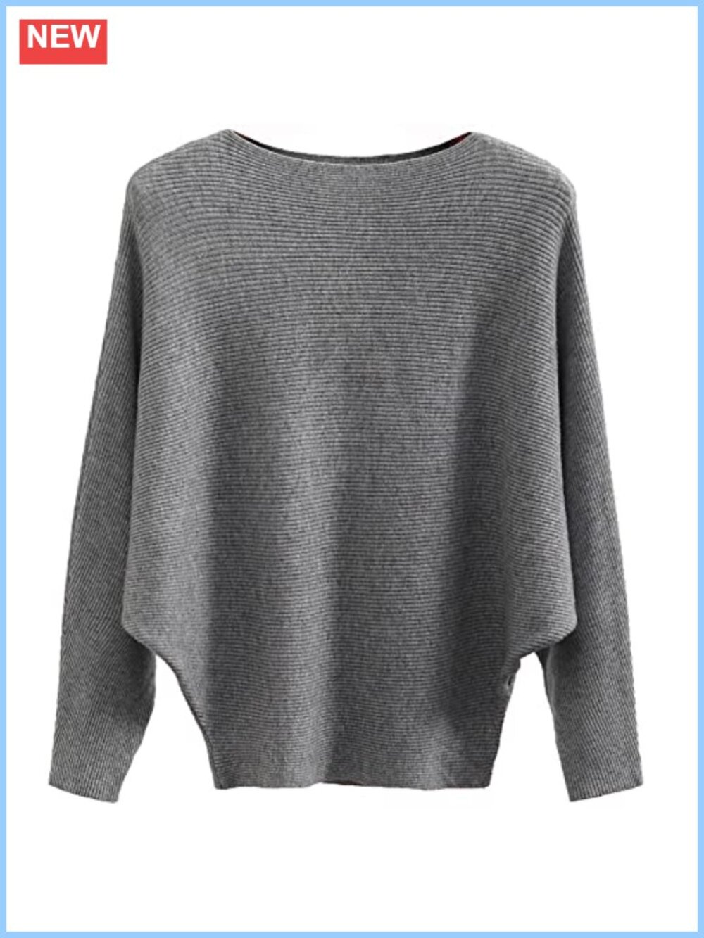 Women's Batwing Sleeve Boat Neck Lightweight Knit Pullover Sweater
